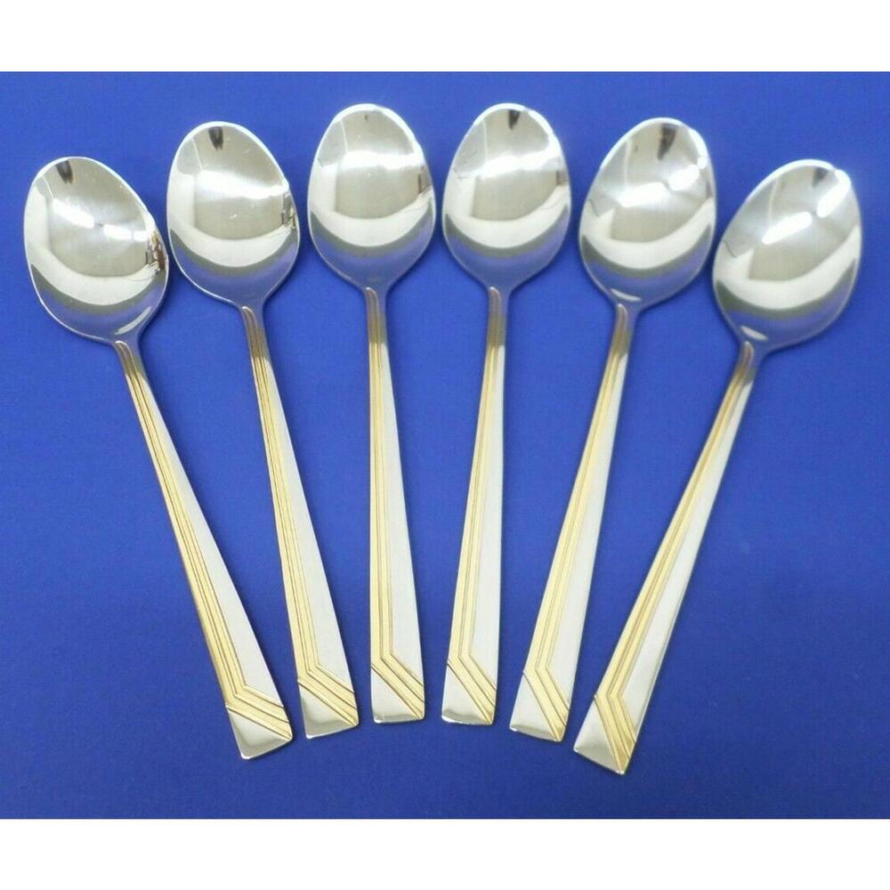 6 - Bestecke SBB4 Gold Accent 18/10 Stainless Edelstahl Flatware SOUP SPOONS